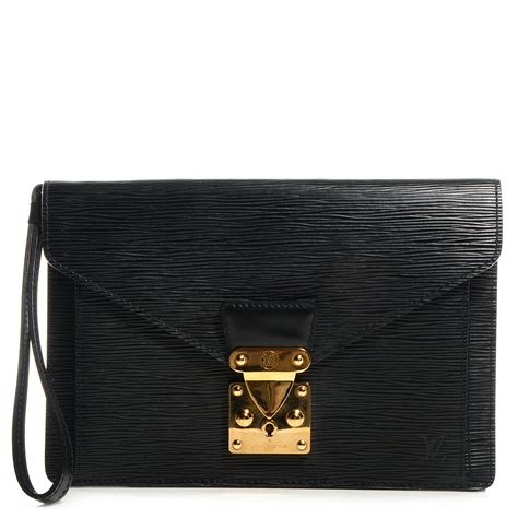 LOUIS VUITTON Epi Pochette Sellier Dragonne Clutch Black 